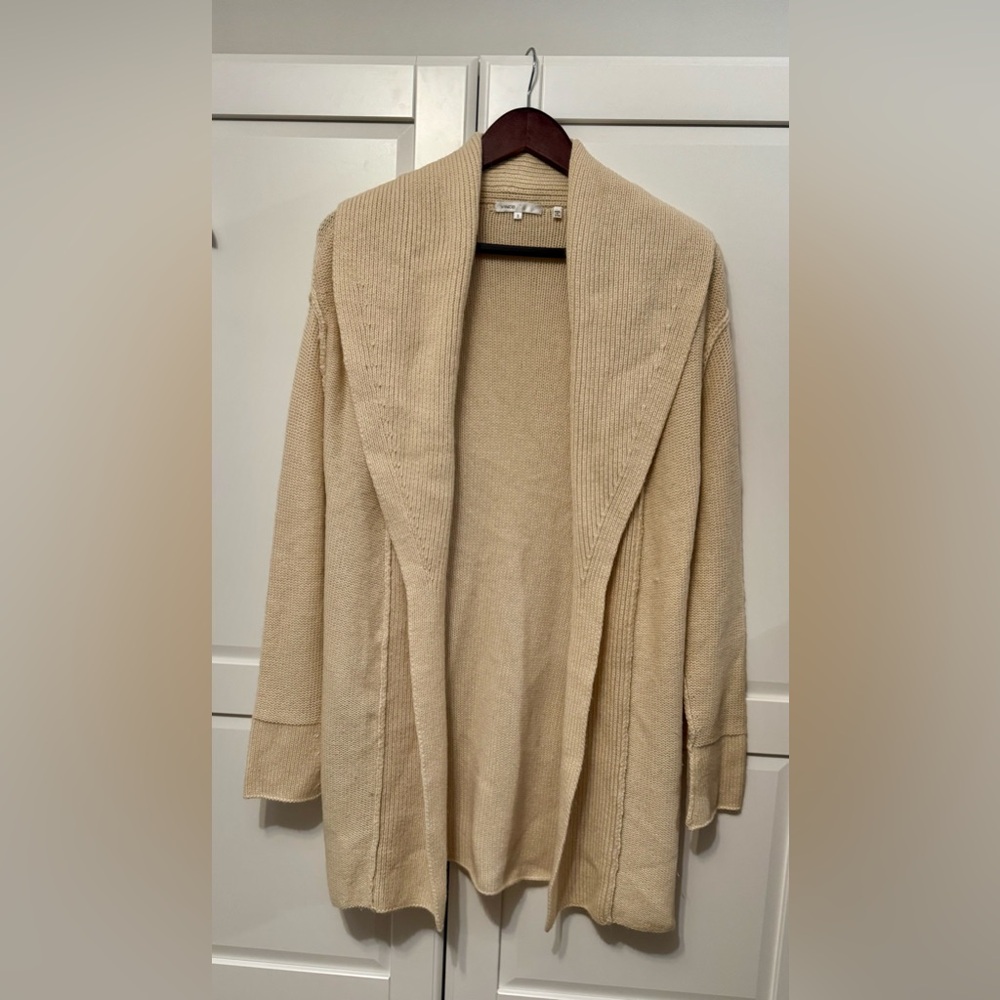 Vince‎ Beige Wool-Cashmere Blend Shaker Relaxed Women's Cardigan in Small